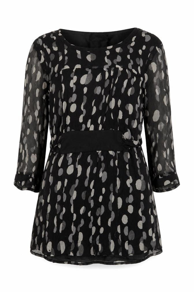 Zara Womens Black Polka Dot Silk Basic Blouse Size S Round Neck