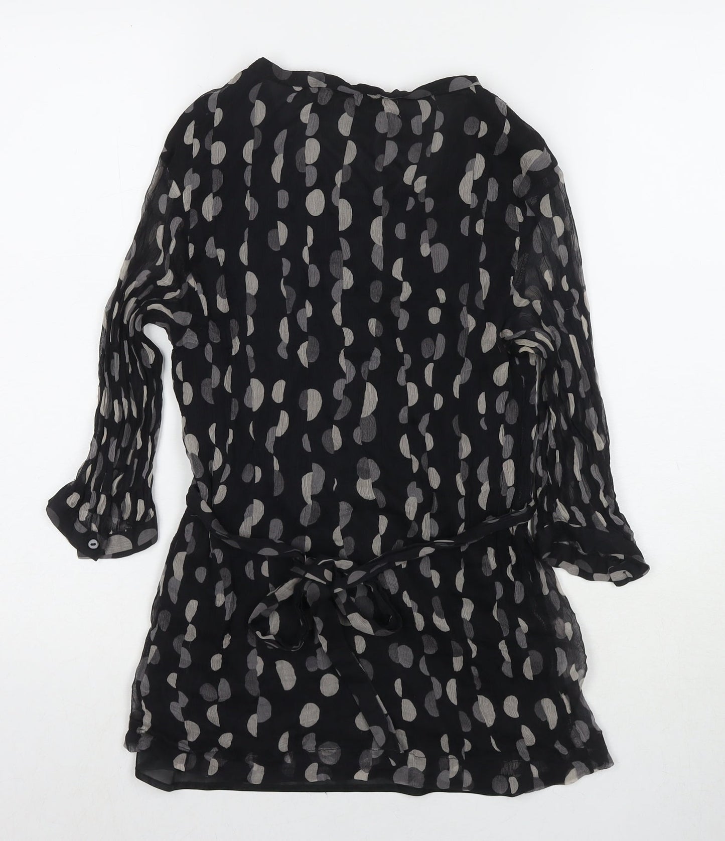 Zara Womens Black Polka Dot Silk Basic Blouse Size S Round Neck