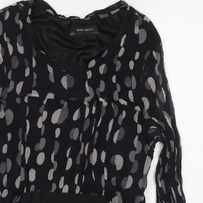 Zara Womens Black Polka Dot Silk Basic Blouse Size S Round Neck
