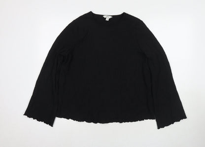 Marks & Spencer Womens Black Polyester Basic Blouse Size 14 Round Neck