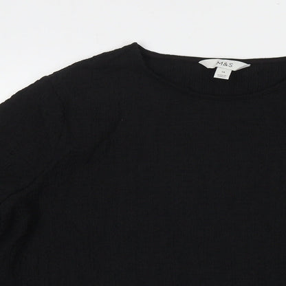Marks & Spencer Womens Black Polyester Basic Blouse Size 14 Round Neck