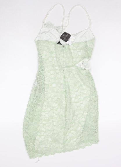 Topshop Womens Green Polyester Bodycon Size 10 V-Neck Zip