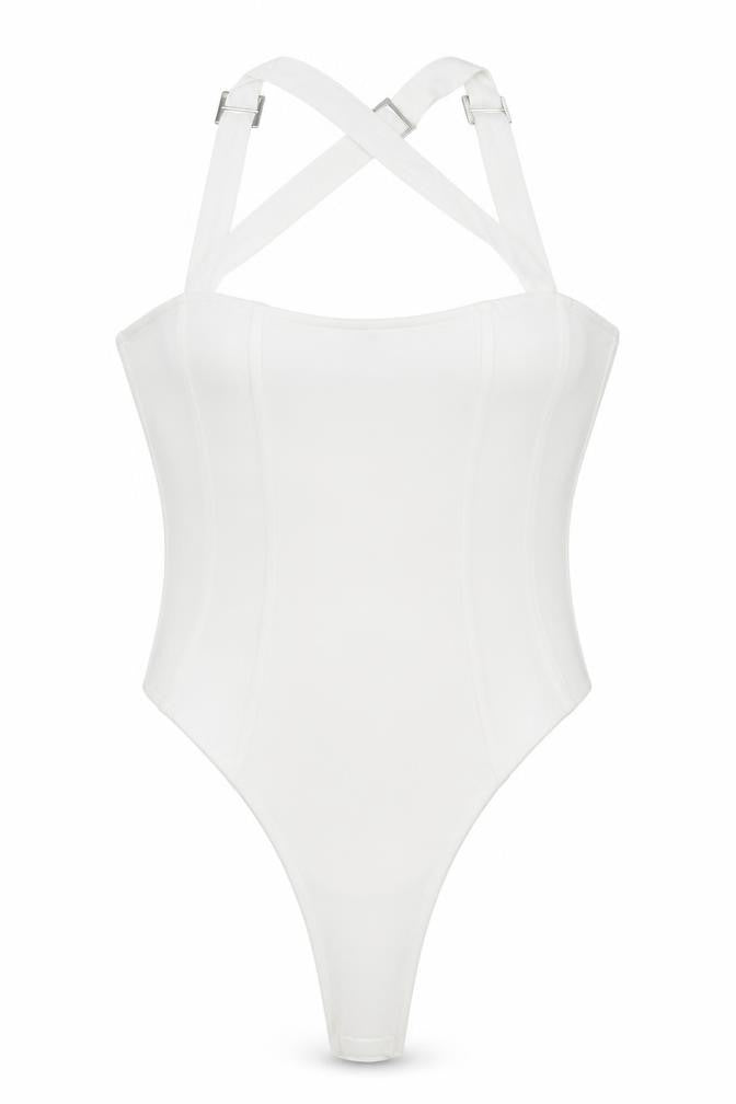 Boohoo Womens White Polyester Bodysuit One-Piece Size 12 Snap