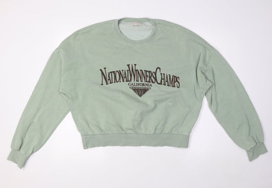 Pull&Bear Womens Green Cotton Pullover Sweatshirt Size L - NationalWinnersChmps