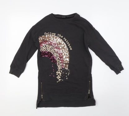 Next Girls Brown Cotton Pullover Sweatshirt Size 7 Years Zip - Rainbow, Sequins
