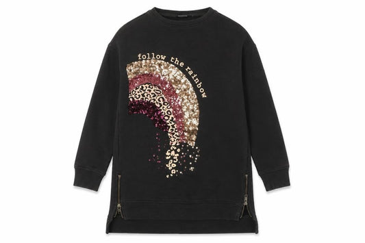 Next Girls Brown Cotton Pullover Sweatshirt Size 7 Years Zip - Rainbow, Sequins