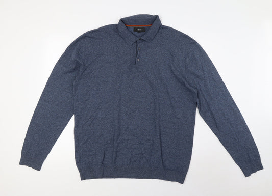 NEXT Mens Blue Cotton Pullover Sweatshirt Size 2XL - Button Up Neck