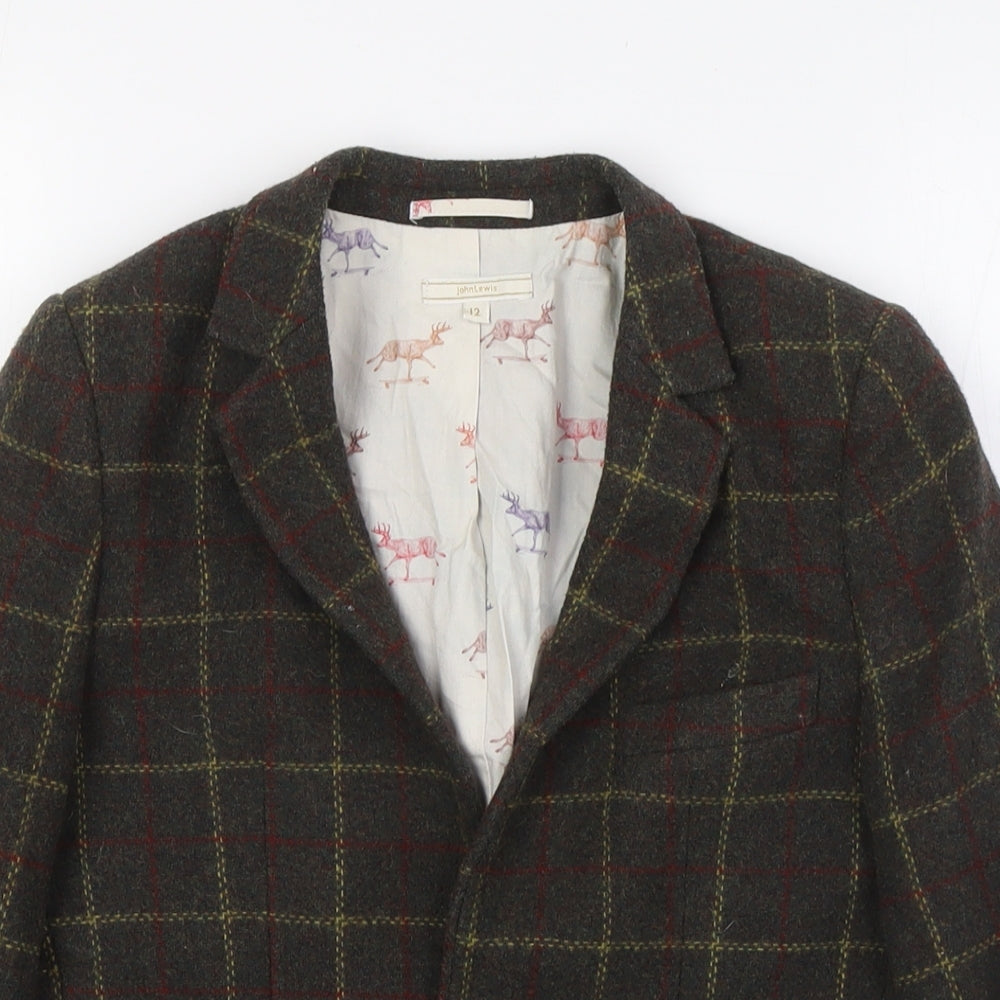 John Lewis Girls Green Check Jacket Size 12 Years Button