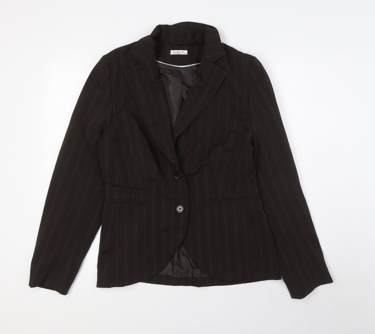 Select Womens Brown Striped Jacket Size 12 Button - Single Button Closure