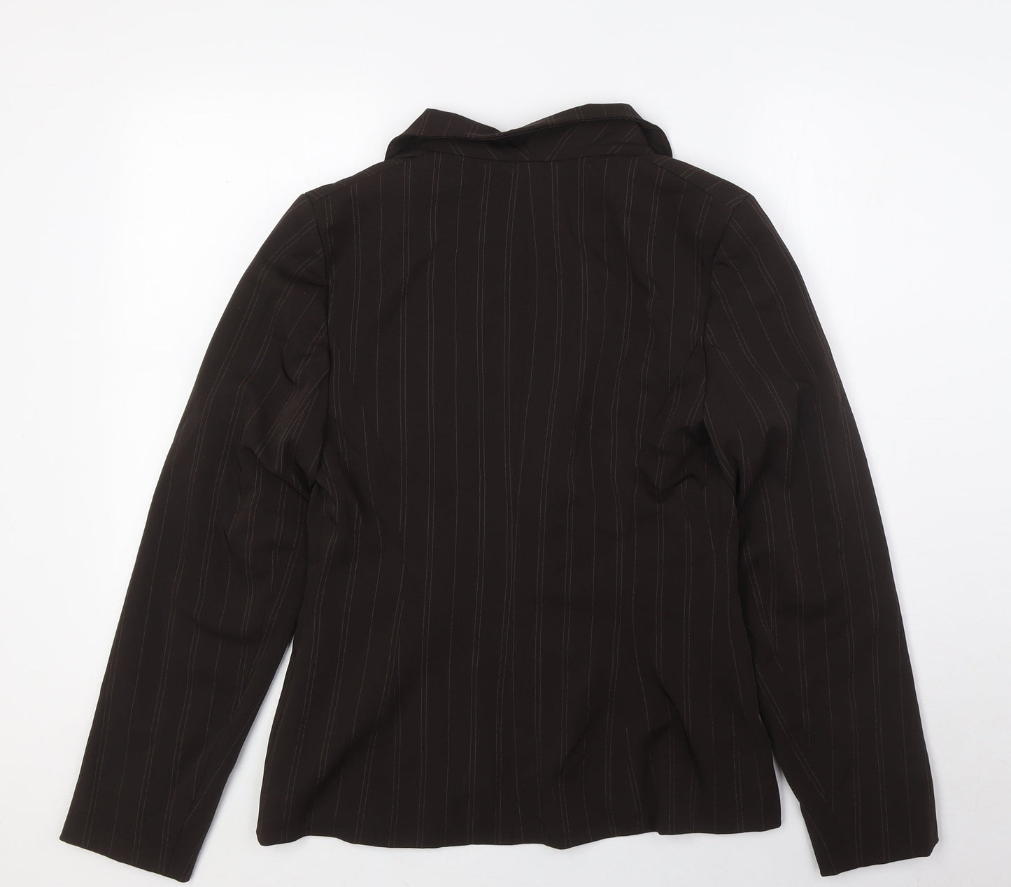 Select Womens Brown Striped Jacket Size 12 Button - Single Button Closure