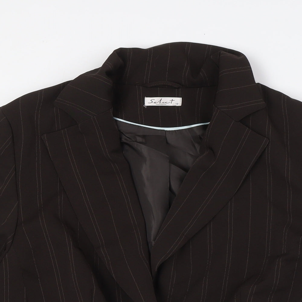 Select Womens Brown Striped Jacket Size 12 Button - Single Button Closure