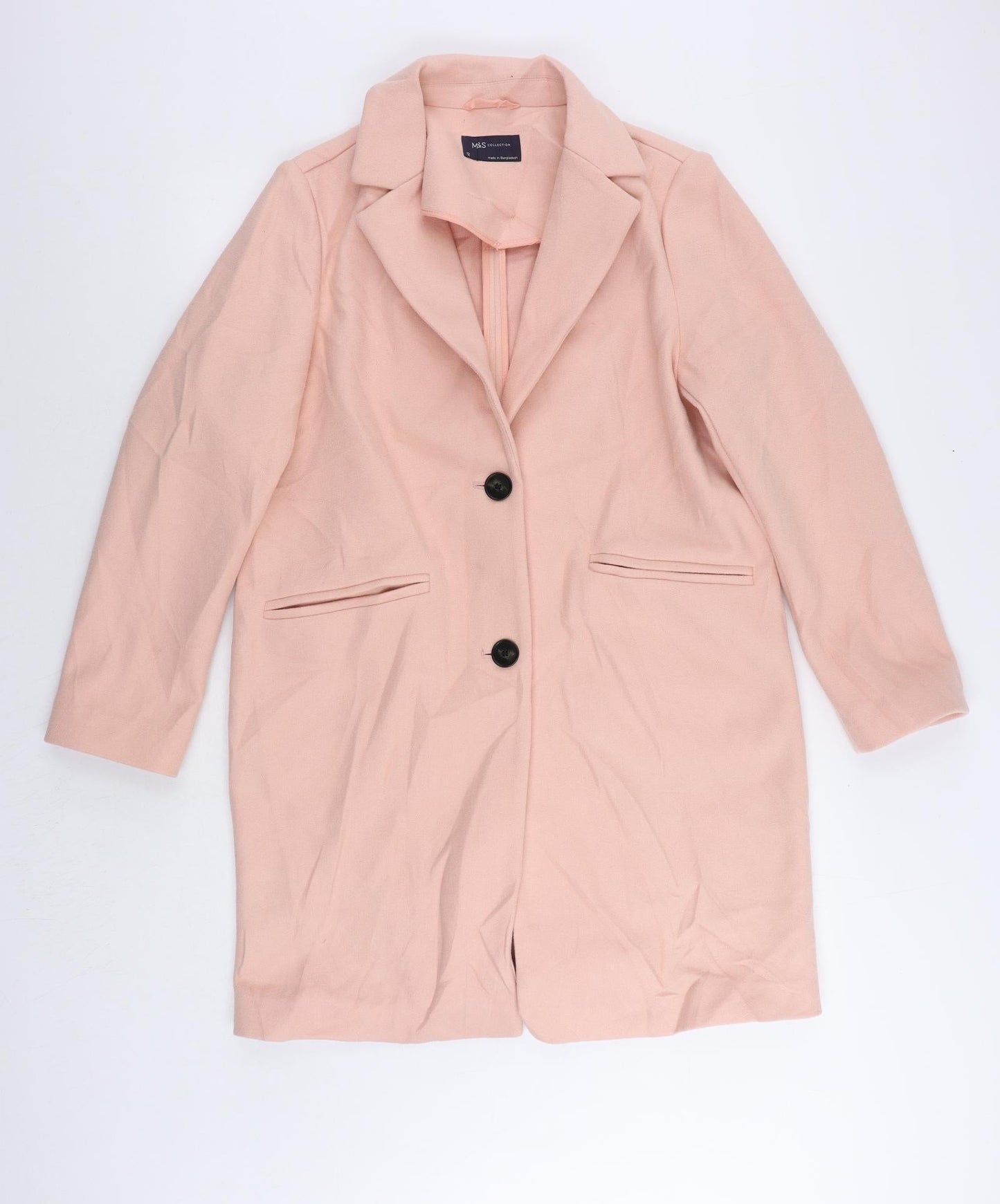 Marks and Spencer Womens Pink Overcoat Coat Size 12 Button