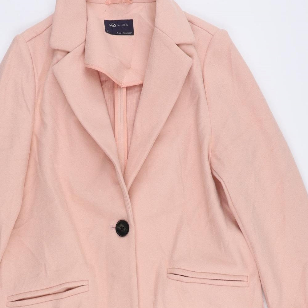 Marks and Spencer Womens Pink Overcoat Coat Size 12 Button