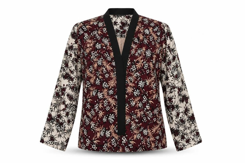 River Island Womens Purple Floral Polyester Kimono Blouse Size 8 V-Neck - Open