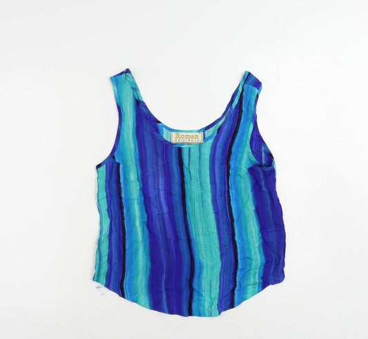 Roman Womens Blue Striped Viscose Basic Tank Size 12 Scoop Neck
