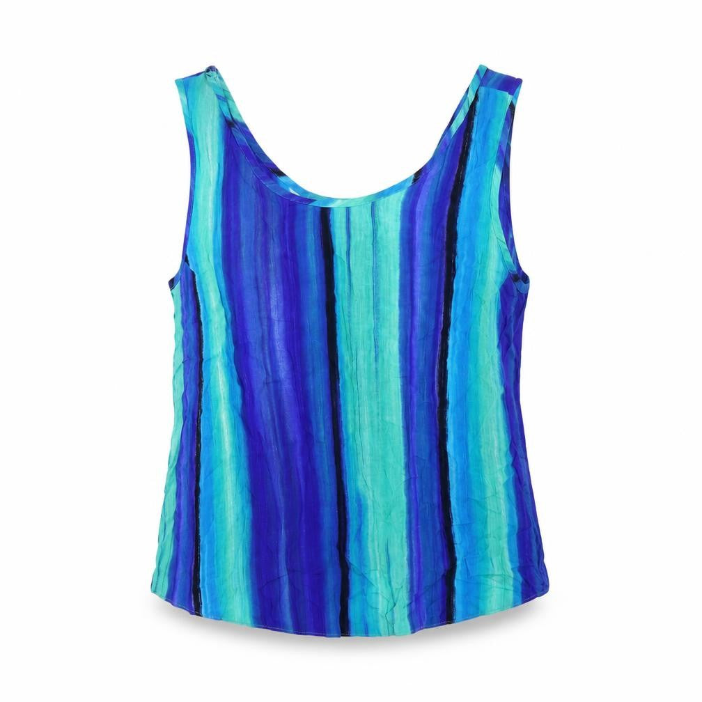 Roman Womens Blue Striped Viscose Basic Tank Size 12 Scoop Neck
