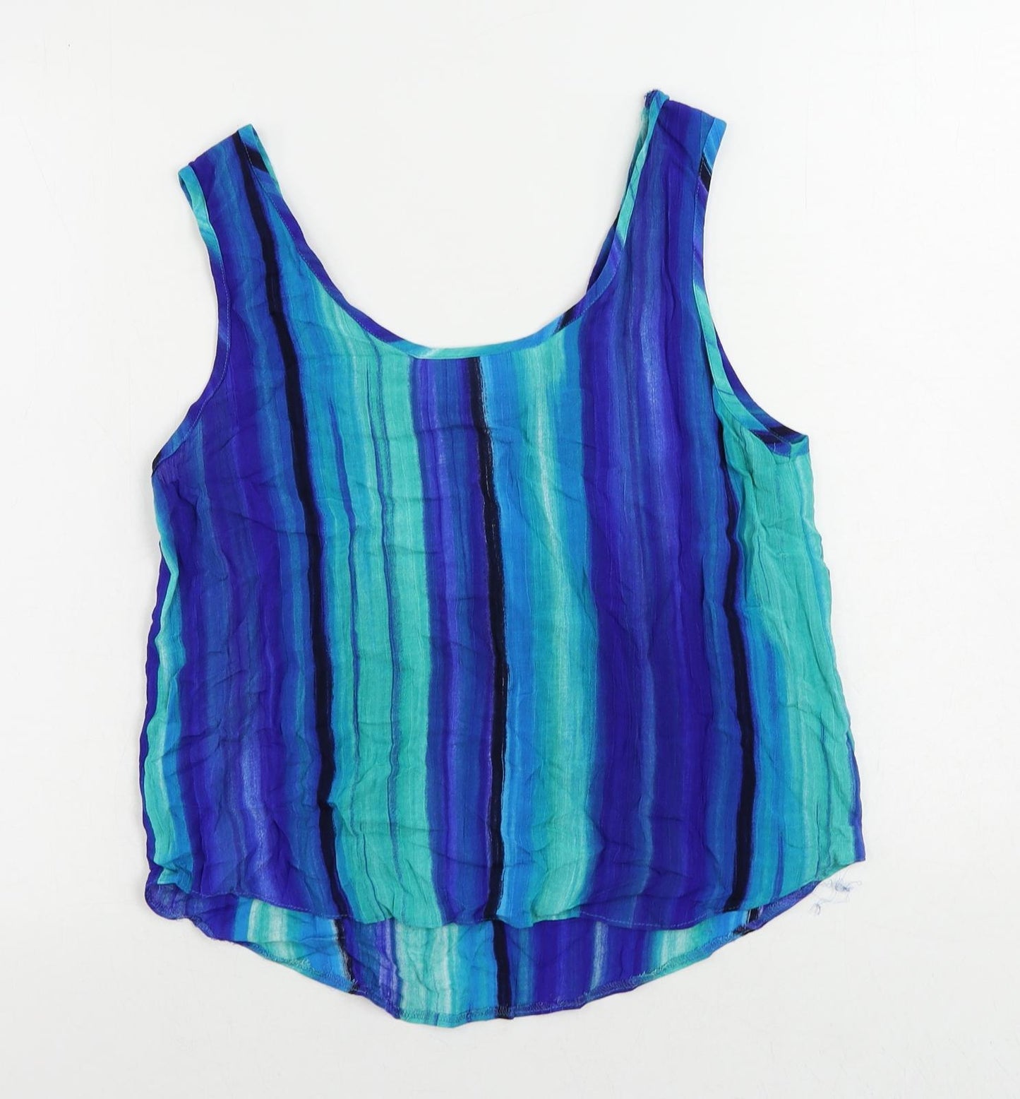 Roman Womens Blue Striped Viscose Basic Tank Size 12 Scoop Neck