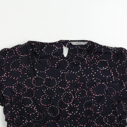 Marks & Spencer Womens Blue Polka Dot Viscose Basic Blouse Size 12 Round Neck