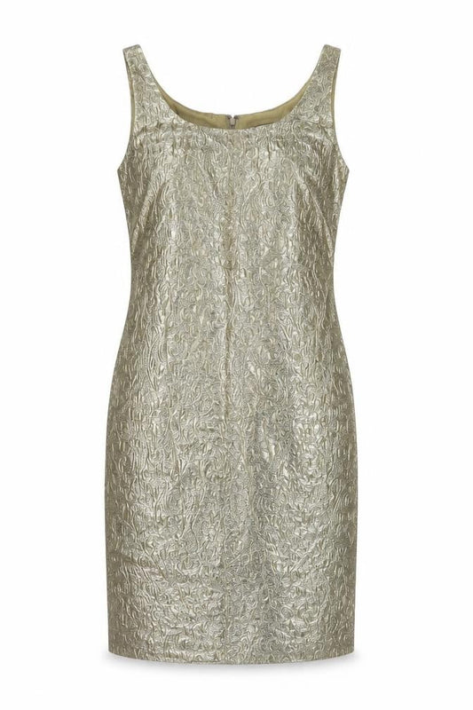 Kaleidoscope Womens Gold Acetate Pencil Dress Size 12 Boat Neck Zip