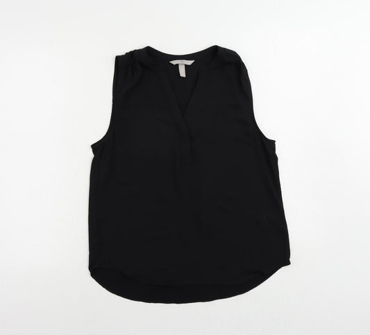 H&M Womens Black Polyester Basic Blouse Size 8 V-Neck