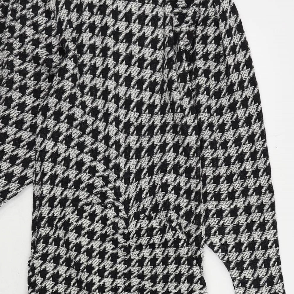 Zara Womens Black Geometric Viscose Sheath Size S Mock Neck Pullover - Ruched