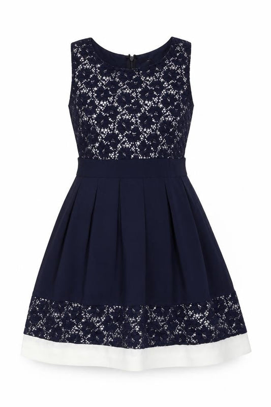 Quiz Womens Blue Polyester Fit & Flare Size 10 Round Neck Zip - Lace Detail