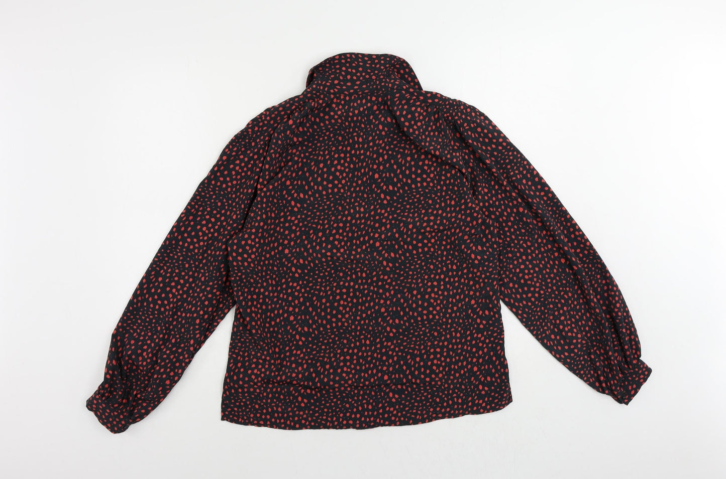 Topshop Womens Black Animal Print Polyester Basic Button-Up Size 10 Collared