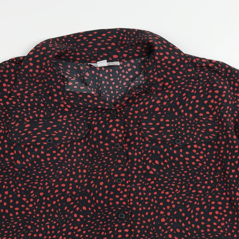 Topshop Womens Black Animal Print Polyester Basic Button-Up Size 10 Collared