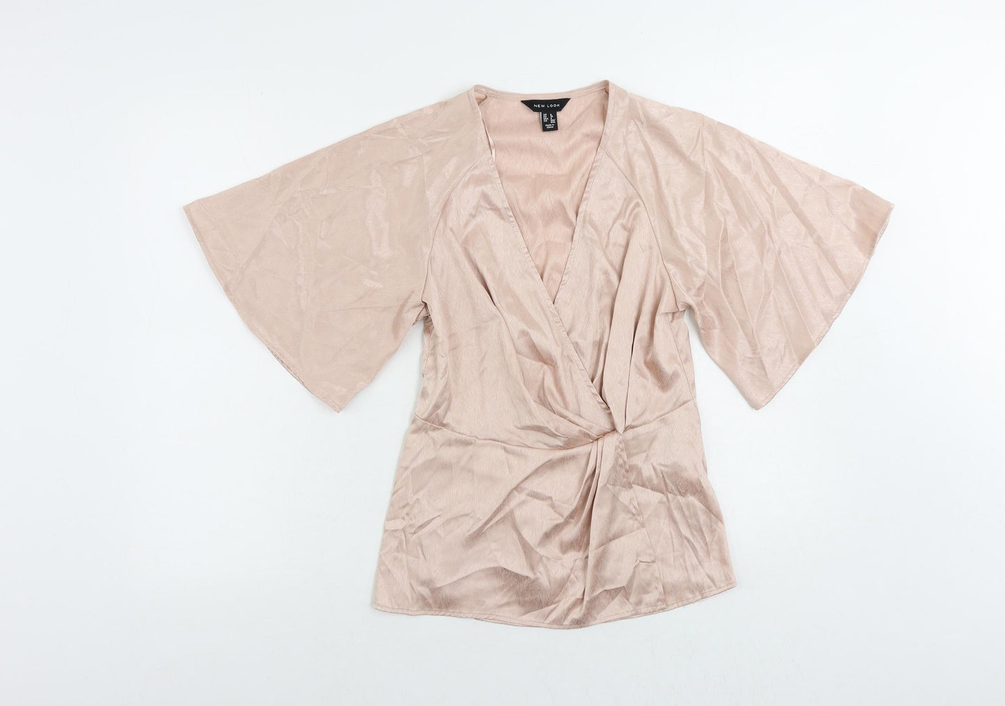 New Look Womens Pink Polyester Basic Blouse Size 8 V-Neck