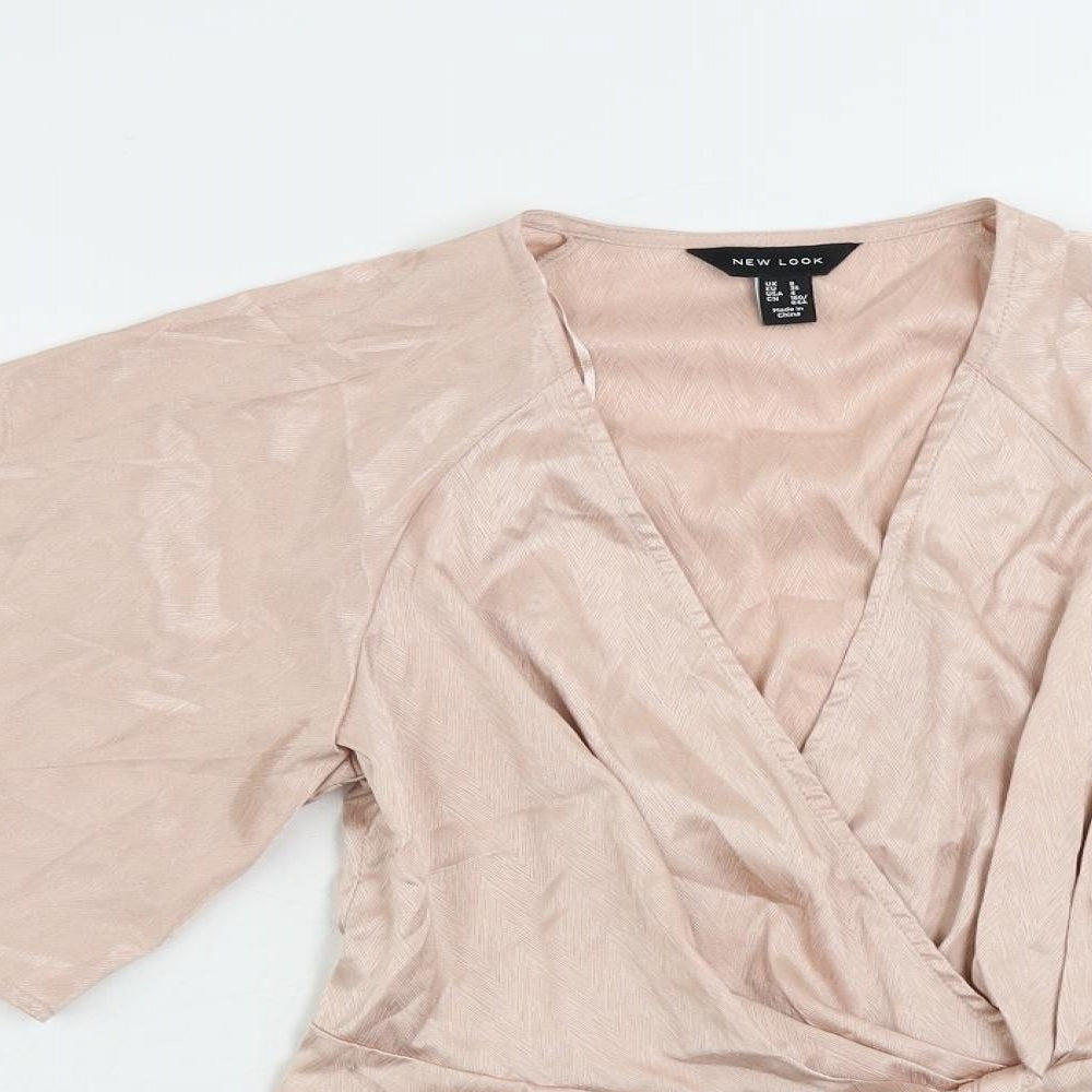 New Look Womens Pink Polyester Basic Blouse Size 8 V-Neck