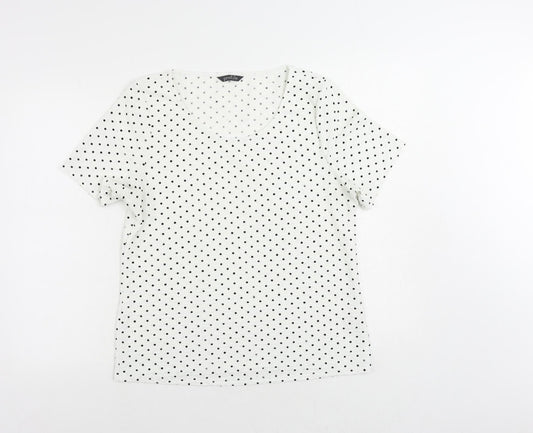 Profile Womens White Polka Dot Polyester Basic T-Shirt Size 14 Round Neck