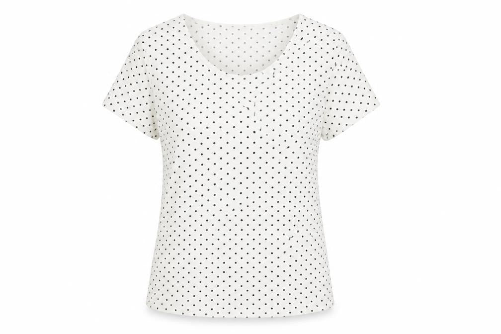 Profile Womens White Polka Dot Polyester Basic T-Shirt Size 14 Round Neck