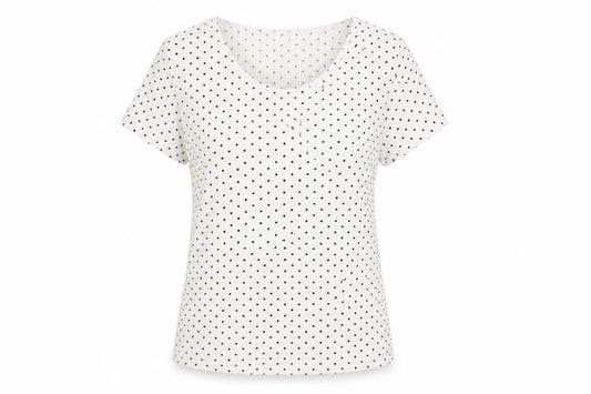 Profile Womens White Polka Dot Polyester Basic T-Shirt Size 14 Round Neck