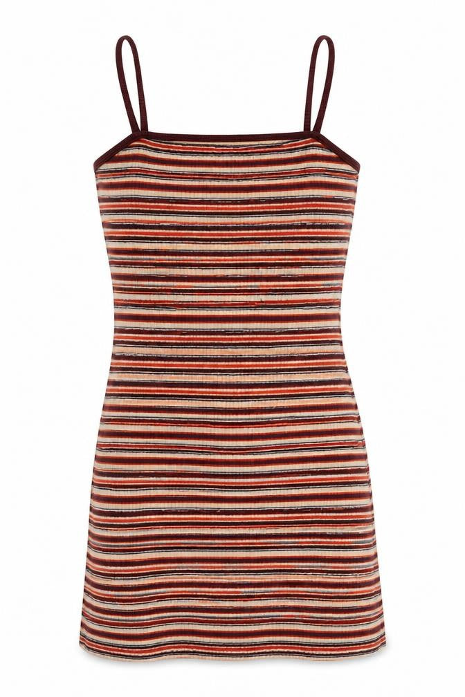Topshop Womens Multicoloured Striped Cotton Mini Size 10 Square Neck Pullover