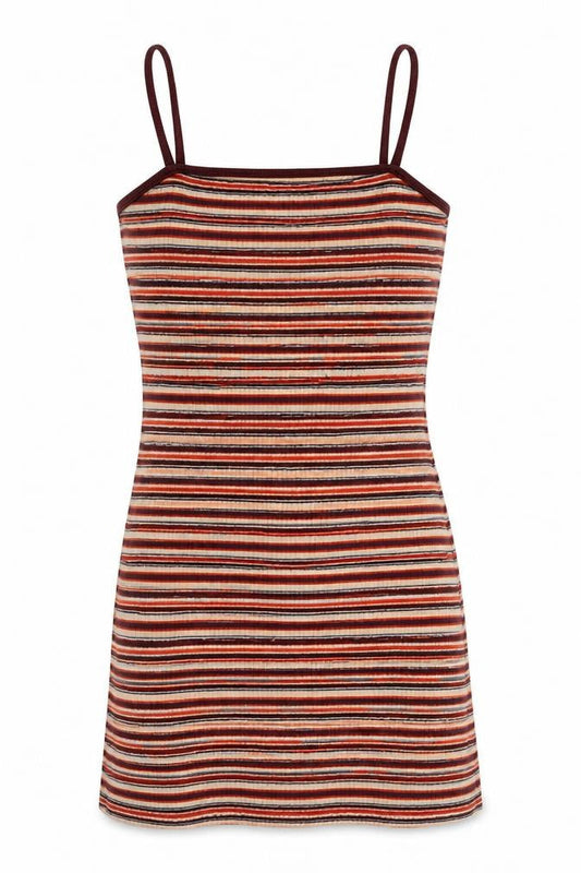 Topshop Womens Multicoloured Striped Cotton Mini Size 10 Square Neck Pullover