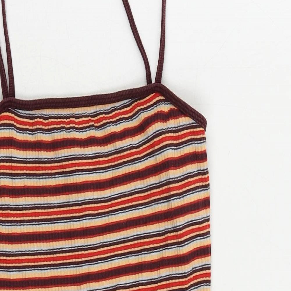 Topshop Womens Multicoloured Striped Cotton Mini Size 10 Square Neck Pullover