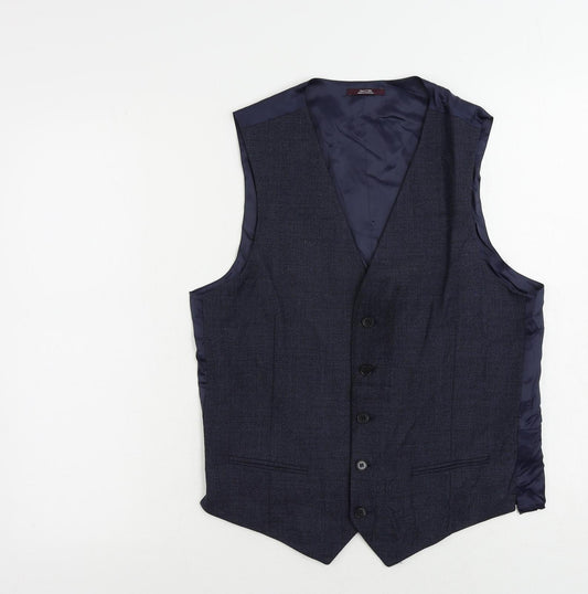 Marks and Spencer Mens Blue Wool Jacket Suit Waistcoat Size 36 Regular