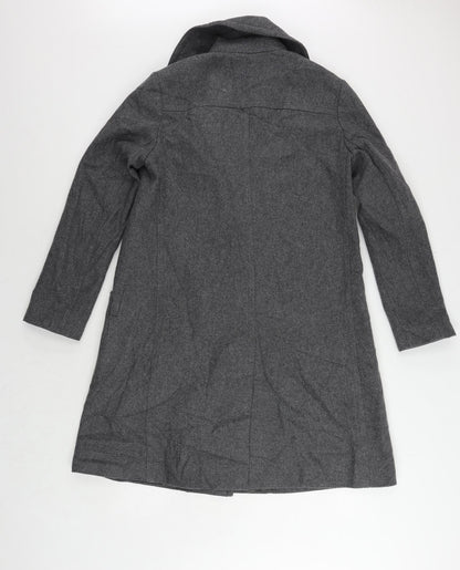 Back view of French Connection women’s grey overcoat coat, size UK 10, button