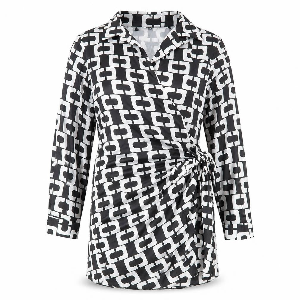 Cameo Rose Womens Black Geometric Polyester Bodycon Size 12 Collared Tie