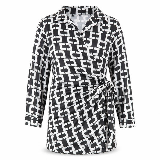 Cameo Rose Womens Black Geometric Polyester Bodycon Size 12 Collared Tie
