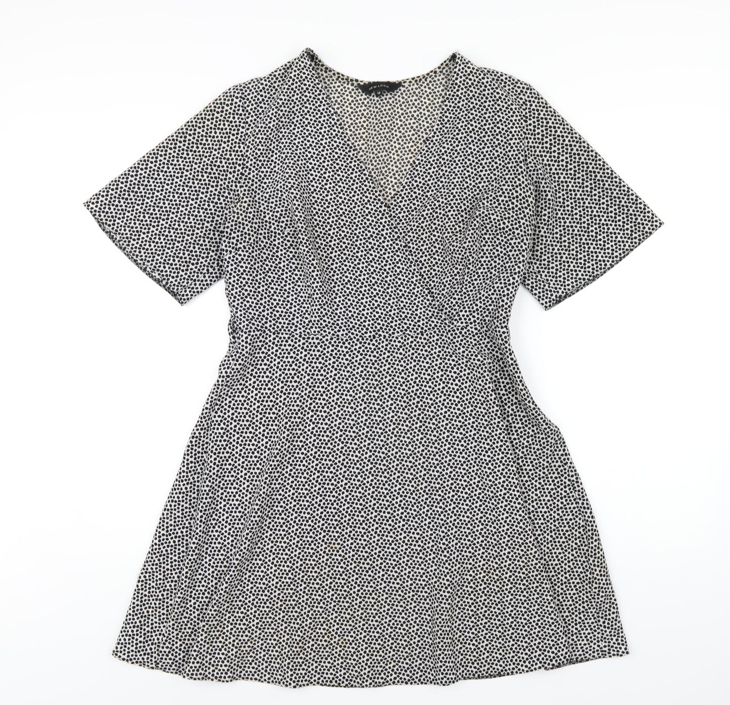 New Look Womens White Polka Dot Polyester A-Line Size 12 V-Neck Zip