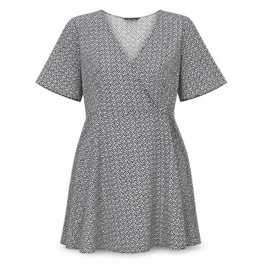 New Look Womens White Polka Dot Polyester A-Line Size 12 V-Neck Zip
