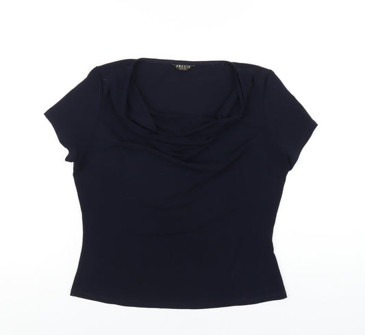 Precis Womens Blue Viscose Basic T-Shirt Size S Cowl Neck