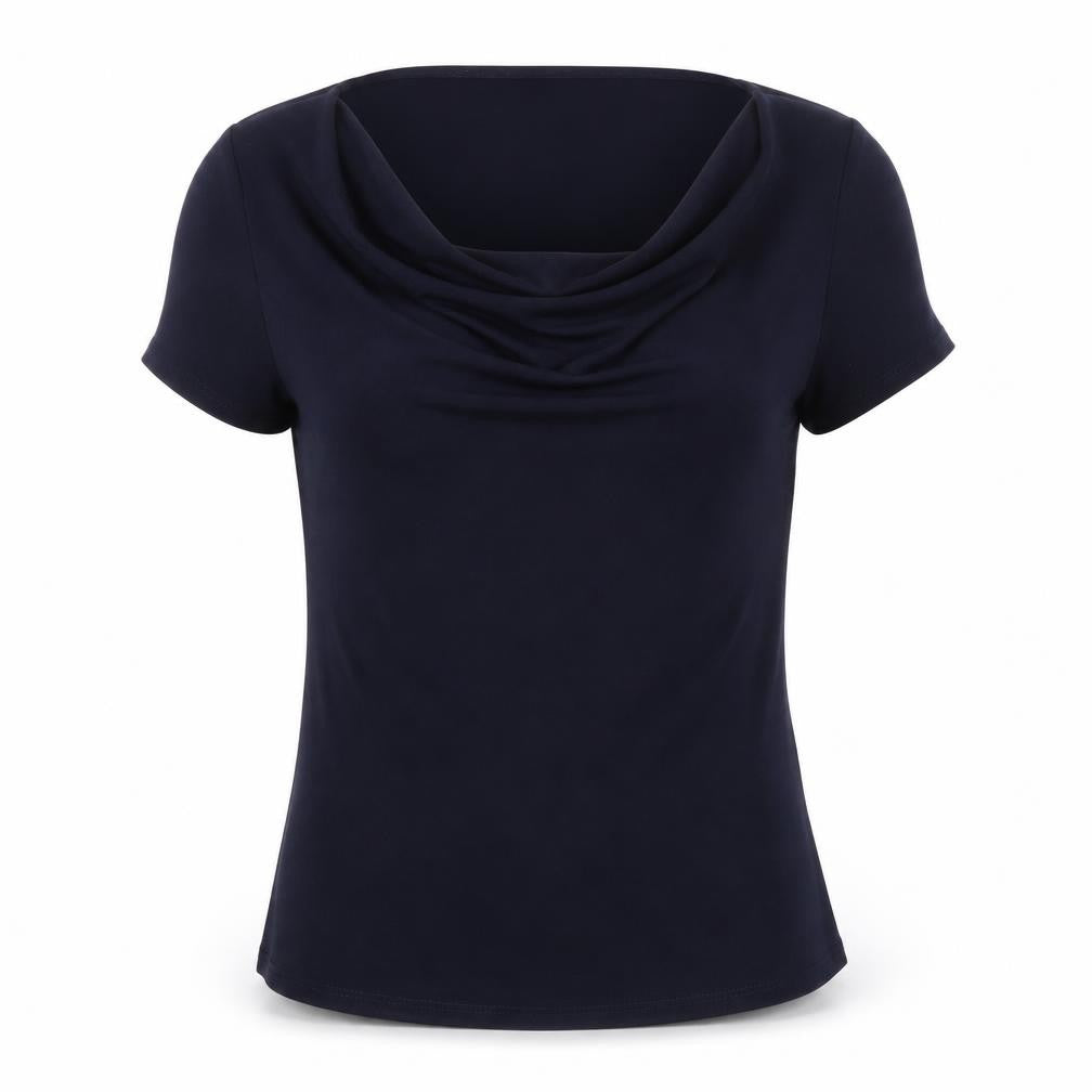 Precis Womens Blue Viscose Basic T-Shirt Size S Cowl Neck