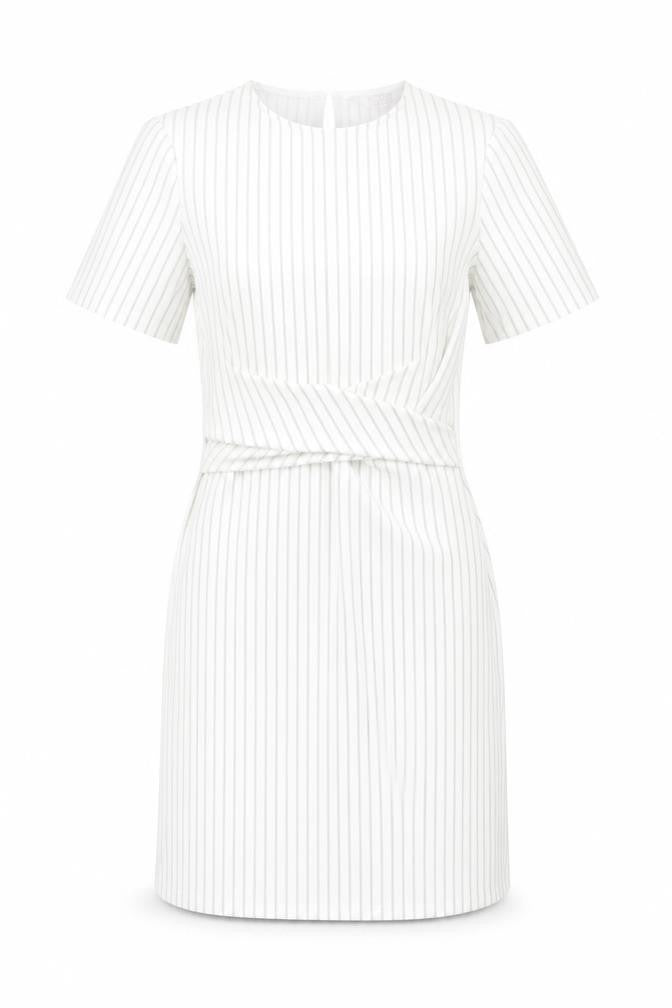 Miss Selfridge Womens White Striped Polyester Bodycon Size 6 Round Neck Button