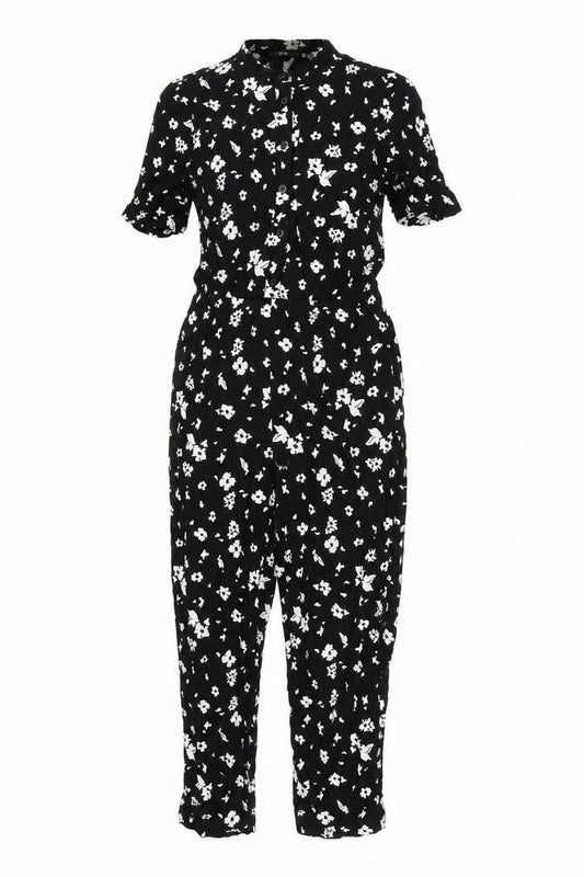 Uniqlo Womens Black Floral Viscose Jumpsuit One-Piece Size XS L24 in Button