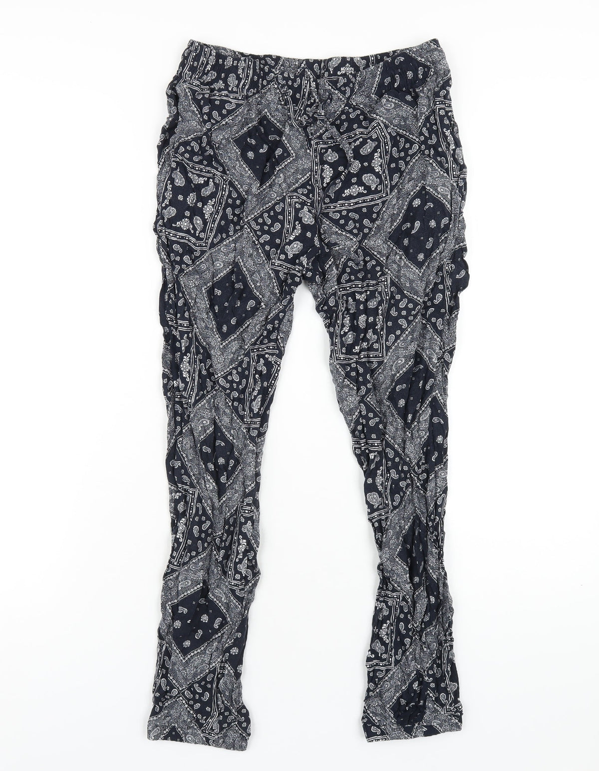 Uniqlo Womens Blue Geometric Viscose Trousers Size S L28 in Regular