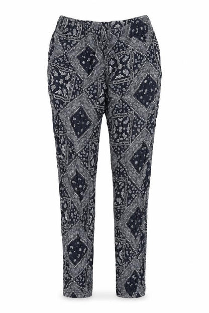 Uniqlo Womens Blue Geometric Viscose Trousers Size S L28 in Regular