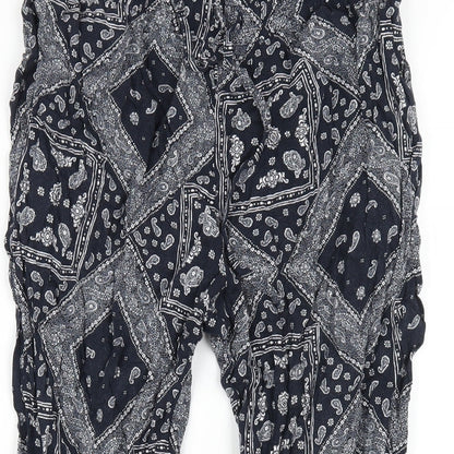 Uniqlo Womens Blue Geometric Viscose Trousers Size S L28 in Regular