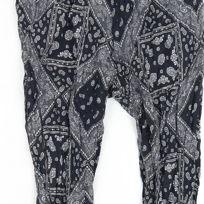 Uniqlo Womens Blue Geometric Viscose Trousers Size S L28 in Regular